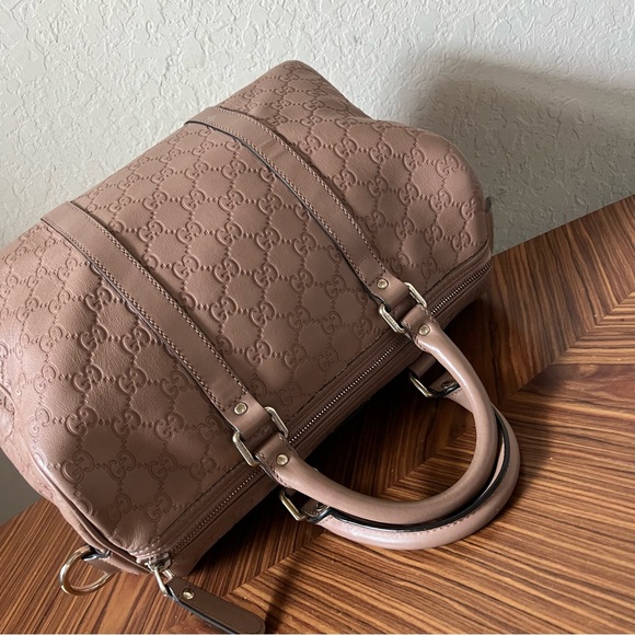 Gucci Gg Monogram Leather Boston Bag Pink Beige - Picture 5 of 16